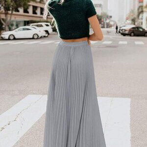 Pleated Maxi Skirt, High waisted, flowy, chiffon, elastic waist, grey